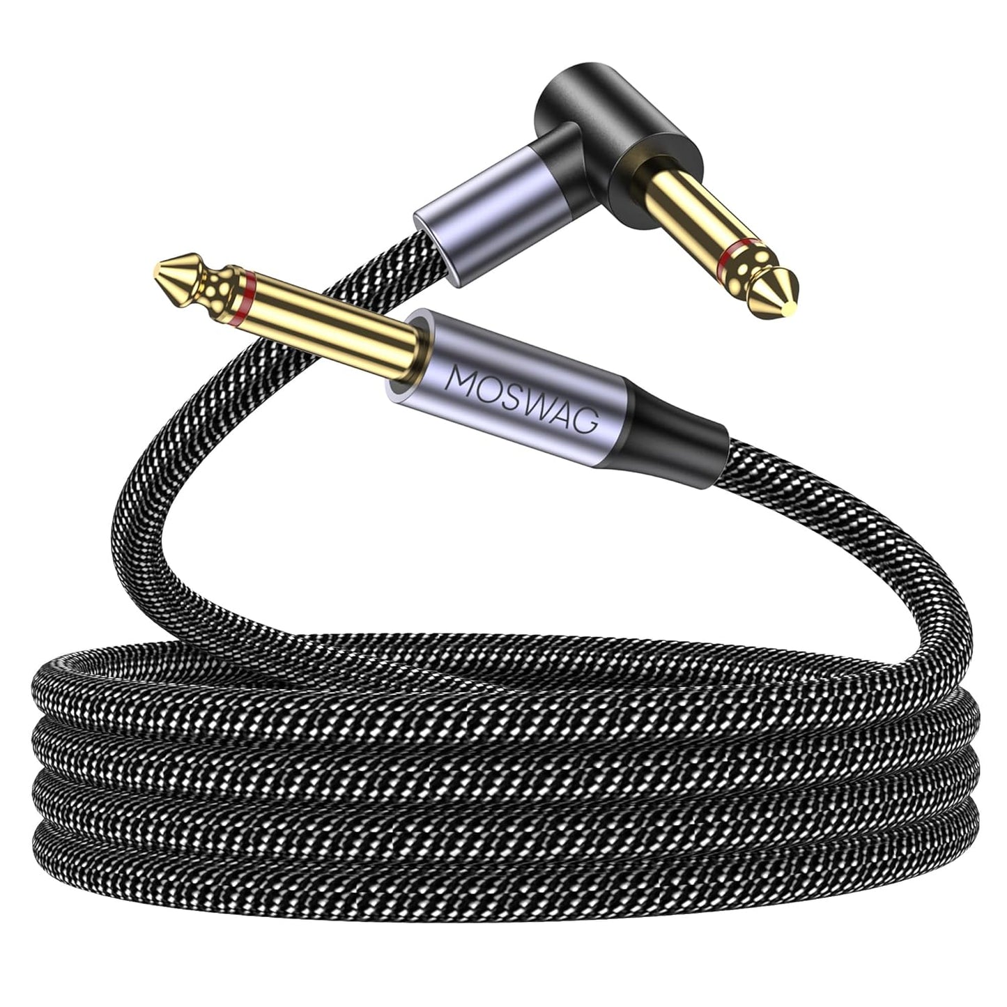 MOSWAG Guitar Cable 10 Ft, 1/4 Inch Right Angle Instrument Cable, Electric Guitar Cord, 1/4 Inch TS Electric Guitar Amp Cord Compatible Bass Guitar, Electric, Bass, Amplifier - PuriLite