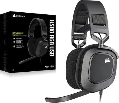 Corsair HS80 RGB USB Premium Gaming Headset with Dolby Audio 7.1 Surround Sound (Broadcast-Grade Omni-Directional Microphone, Memory Foam Earpads, High-Fidelity Sound, Durable Construction) Carbon - PuriLite