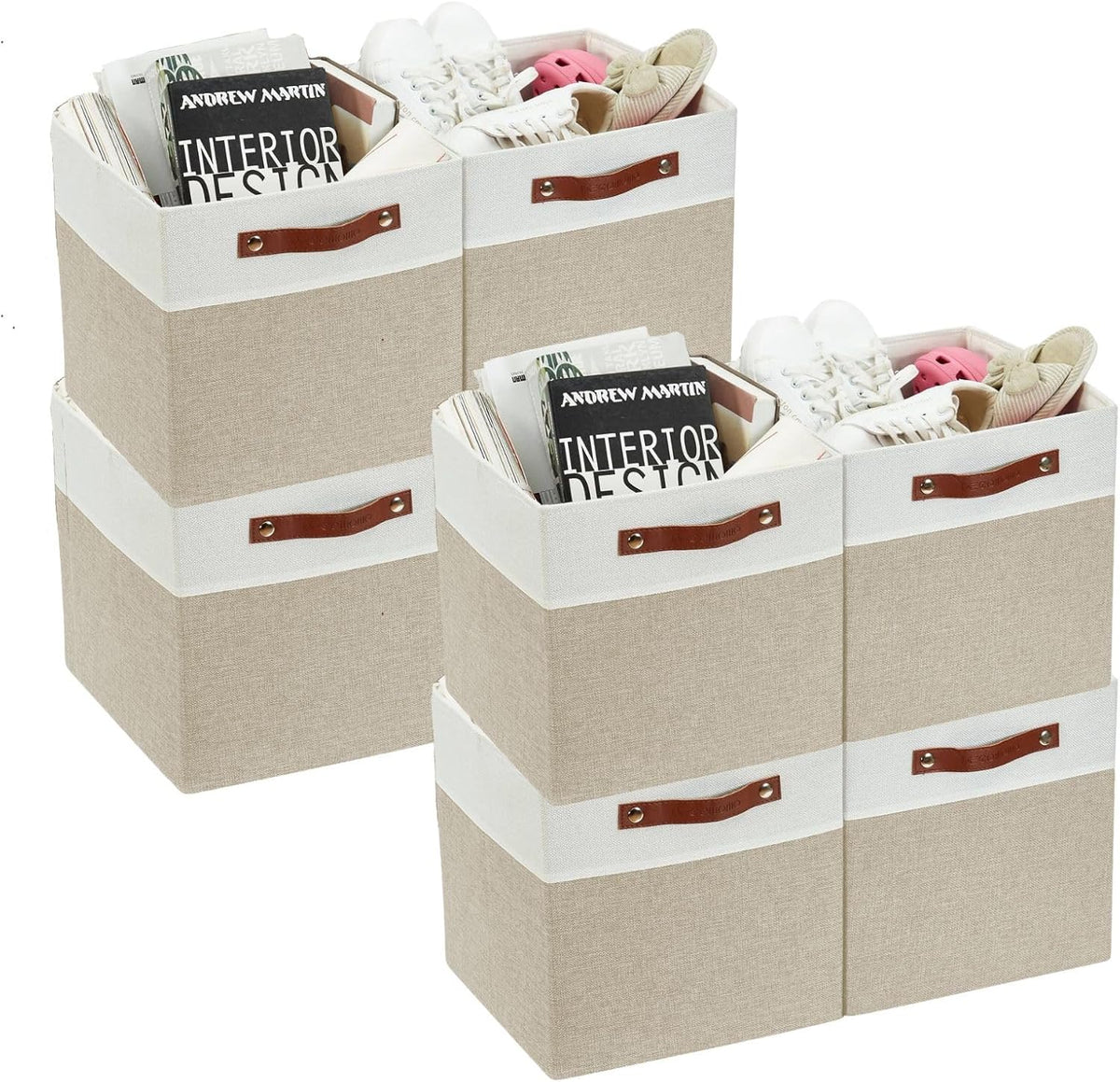 DECOMOMO Fabric Cube Storage Bin - Storage Baskets for Shelves, Kallax (Grey & White, 13 inch Cube) - 4 Pack - PuriLite