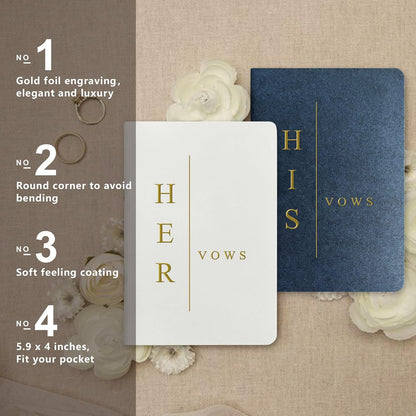WeddingGiftsWedding Vow Books His and Hers Soft Touch Gold Foil Engraving Vow Books Wedding Essentials Wedding Accessories(TR-HH-Black) - PuriLite