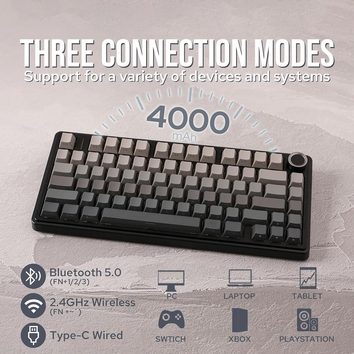 EPOMAKER x Aula F75 Gasket Mechanical Keyboard, 75% Wireless Hot Swappable Gaming Keyboard with Five-Layer Padding&Knob, Bluetooth/2.4GHz/USB-C, RGB (Black Gradient, LEOBOG Reaper Switch) - PuriLite
