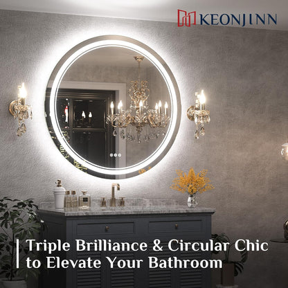 Keonjinn 40 x 32 Inch LED Bathroom Mirror with Acrylic, Backlit Mirror Anti-Fog, Lighted Bathroom Mirror for Wall, CRI90 High Definition Dimmable Large Makeup Mirror(Horizontal/Vertical) - PuriLite
