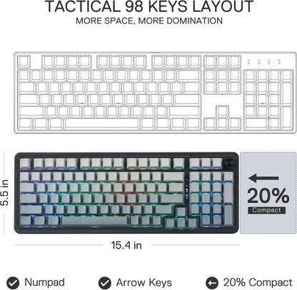 Redragon K686 PRO 98 Keys Wireless Gasket RGB Gaming Keyboard, 3-Modes Anime Mechanical Keyboard w/Hot-Swap Socket, Dedicated Knob Control & Sound Absorbing Pads, Custom Hi-Fi Linear Switch - PuriLite