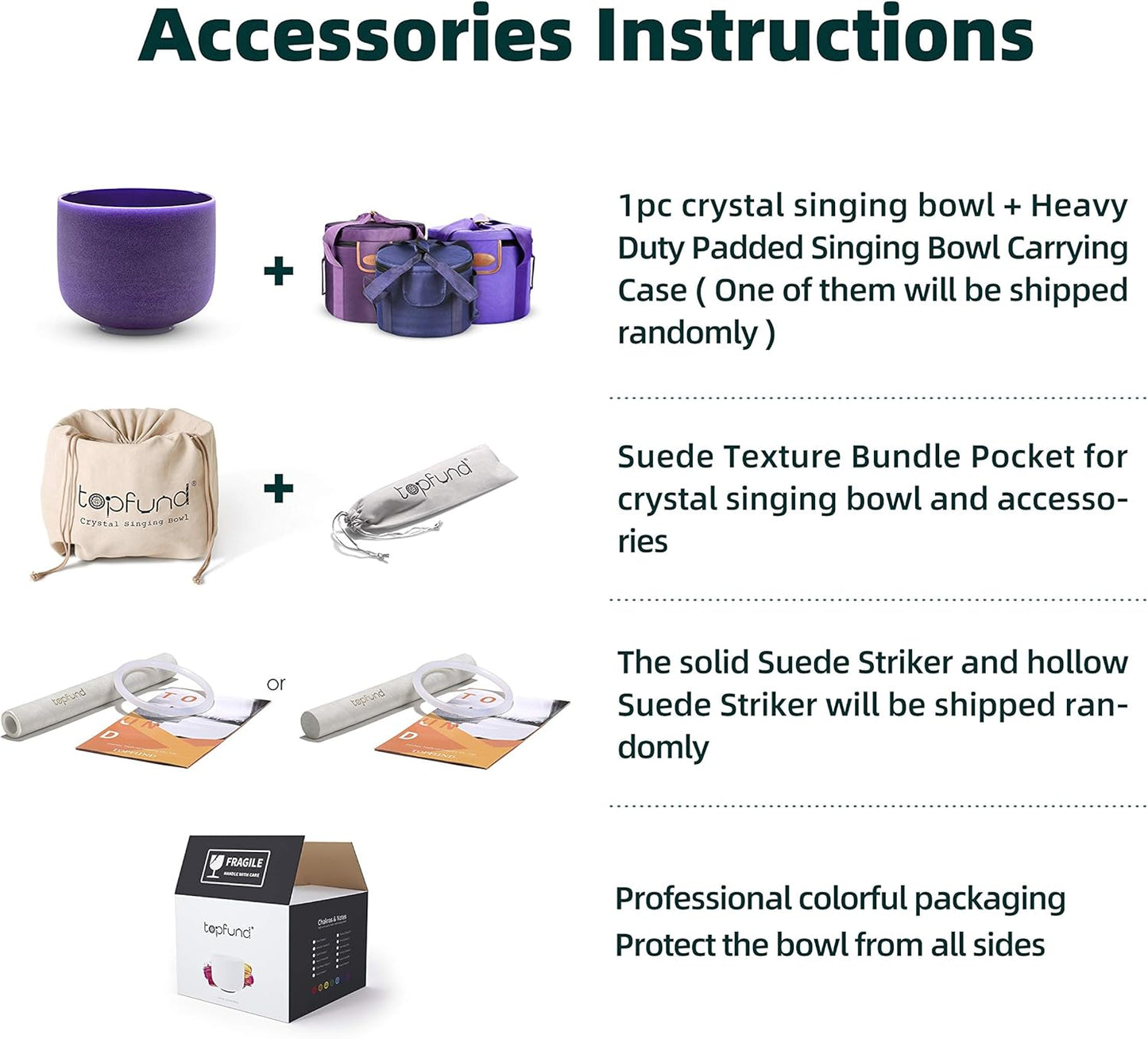 TOPFUND F Note Crystal Singing Bowl Heart Chakra 8 inch with Heavy Duty Carrying Case and Suede Striker - PuriLite