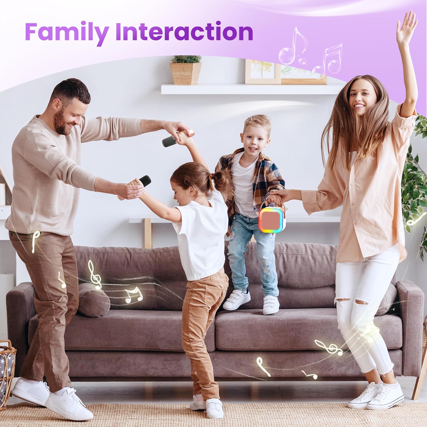 Karaoke Machine for Kids Adults, Portable Bluetooth Mini Karaoke Microphone Singing Speaker Karaoke Player with 2 Wireless Mic Toys for All Smartphones,Birthday, Family,Home Party (Purple) - PuriLite
