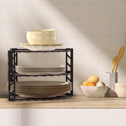 SimpleHouseware 3-Tier Corner Shelf Plate Rack for Counter and Cabinet Organizer, Bronze - PuriLite