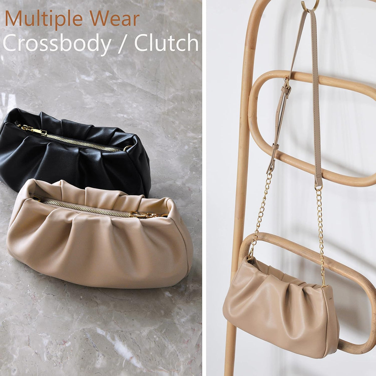 Cloud Pouch Bag Women Shoulder Handbag Soft Vegan Leather Vintage Hobo Chain Cross body Bag - PuriLite