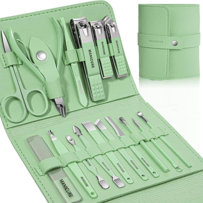 Manicure Set Professional Nail Clippers Pedicure Kit, 16 pcs Stainless Steel Nail Care Tools Grooming Kit with Luxurious Travel Leather Case for Thick Nails Men Women Gift (Black) - PuriLite