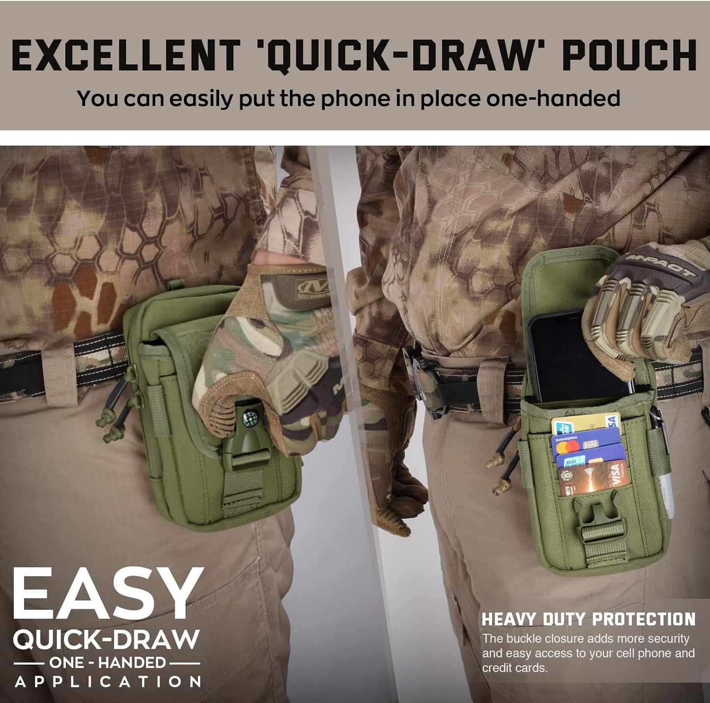 WYNEX Tactical Compass Phone Pouch, Large Molle Smartphone Holster Case Double Capacity Small Utility EDC Pouch with Compass Buckle and Carabiner - PuriLite