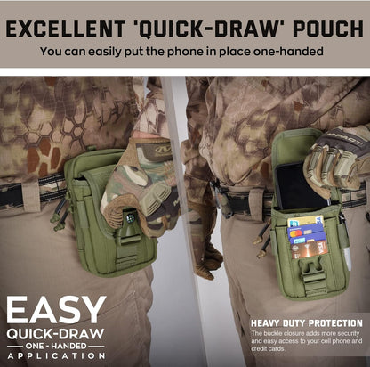 WYNEX Tactical Compass Phone Pouch, Large Molle Smartphone Holster Case Double Capacity Small Utility EDC Pouch with Compass Buckle and Carabiner - PuriLite
