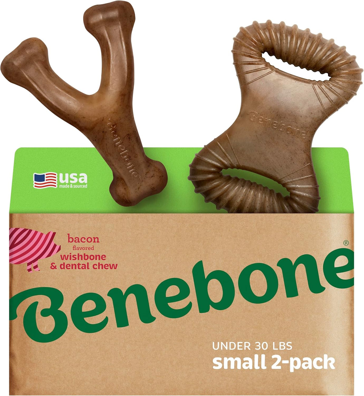 Benebone 4-Pack Durable Dog Chew Toys for Aggressive Chewers, Real Flavors, Made in USA, Medium - PuriLite