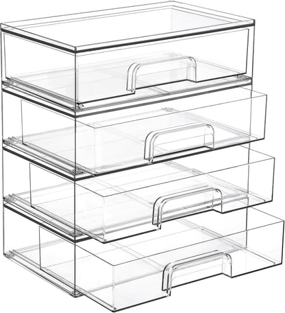 Vtopmart 3 Pack Stackable Clear Plastic Drawer Organizer, Makeup Organizers and Storage for Eyeshadow Palettes, Cosmetics, Beauty Supplies, Ideal for Vanity, Desk, Office, Bathroom Organization - PuriLite