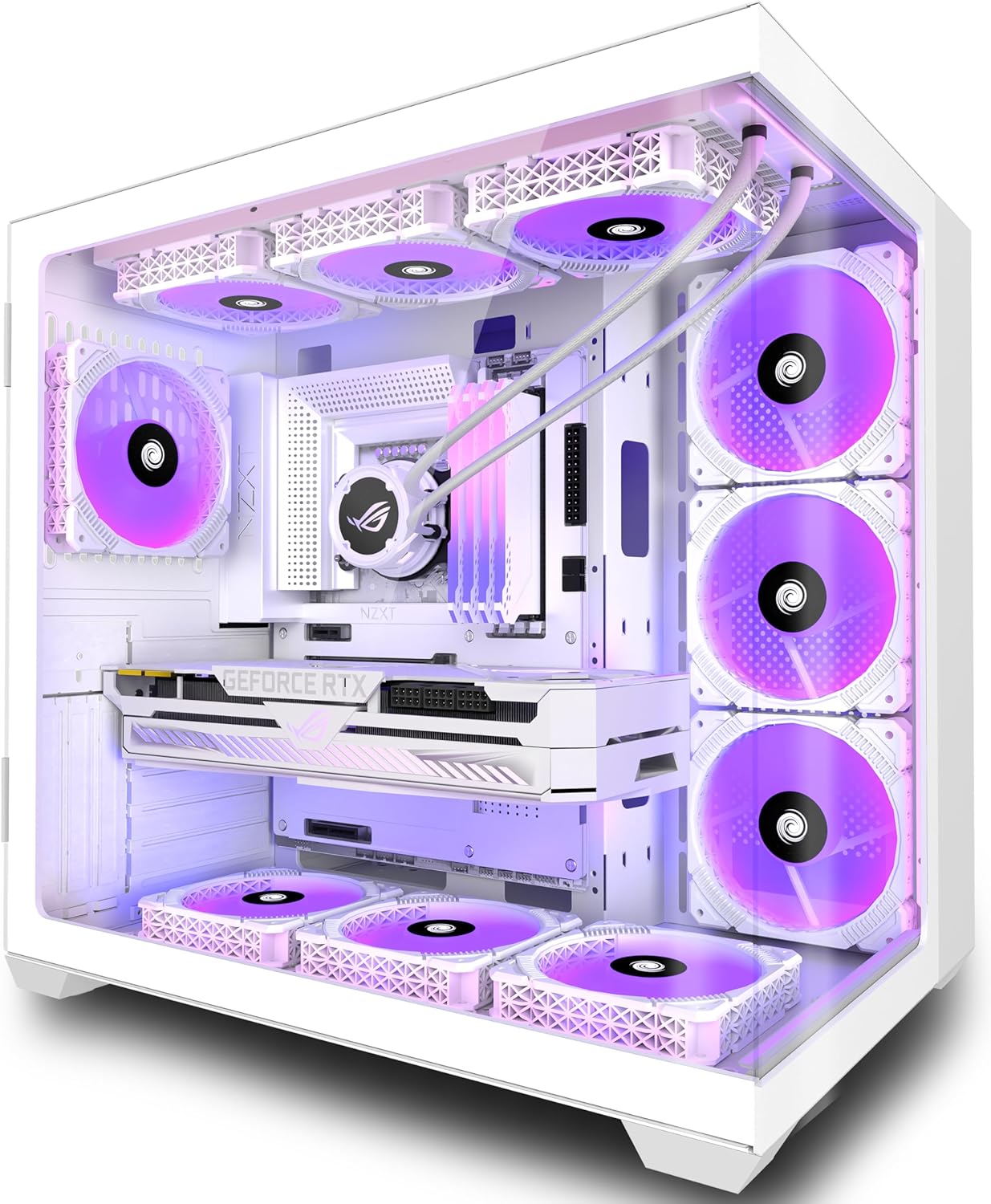 KEDIERS ATX PC Case,6 PWM ARGB Fans Pre-Installed,360MM RAD Support,Gaming 270° Full View Tempered Glass Mid Tower Pure White ATX Computer Case,C690 - PuriLite
