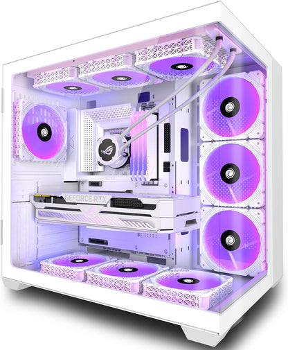 KEDIERS ATX PC Case,6 PWM ARGB Fans Pre-Installed,360MM RAD Support,Gaming 270° Full View Tempered Glass Mid Tower Pure White ATX Computer Case,C690 - PuriLite