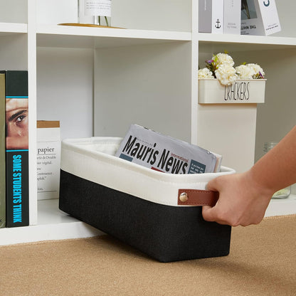 DULLEMELO Storage Baskets for Shelves, Fabric Collapsible Rectangular Storage Bins for Shelves, Closets, Nursery, Home, Office, Empty Gift Baskets (White&Teal) - PuriLite