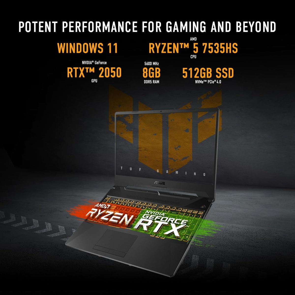 ASUS TUF Gaming A15 Gaming Laptop, 15.6” 144Hz FHD Display, AMD Ryzen™ 5 7535HS Processor, GeForce RTX 2050, 8GB DDR5 RAM, 512GB PCIe SSD Gen 4, Wi-Fi 6, Windows 11, FA506NF-AS51-CA - PuriLite