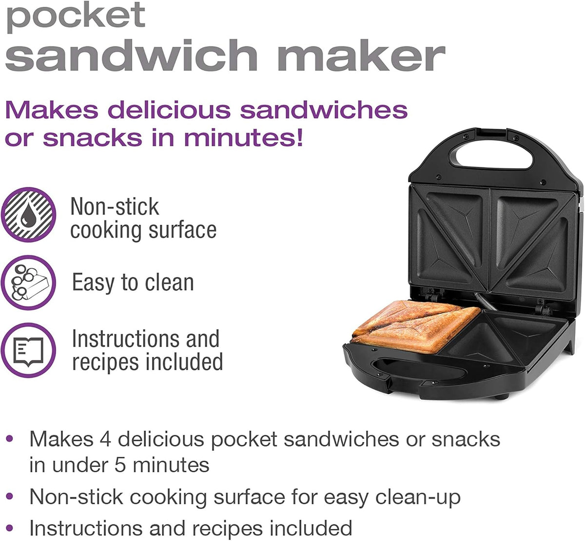 Salton Belgian Waffle Maker | Non-Stick Surface | 2 Waffles in Under 3 Minutes | Compact Upright Storage | Cool-Touch Handles | Recipe Book Included | Perfect for Breakfast & More | Black | WM1075BK - PuriLite