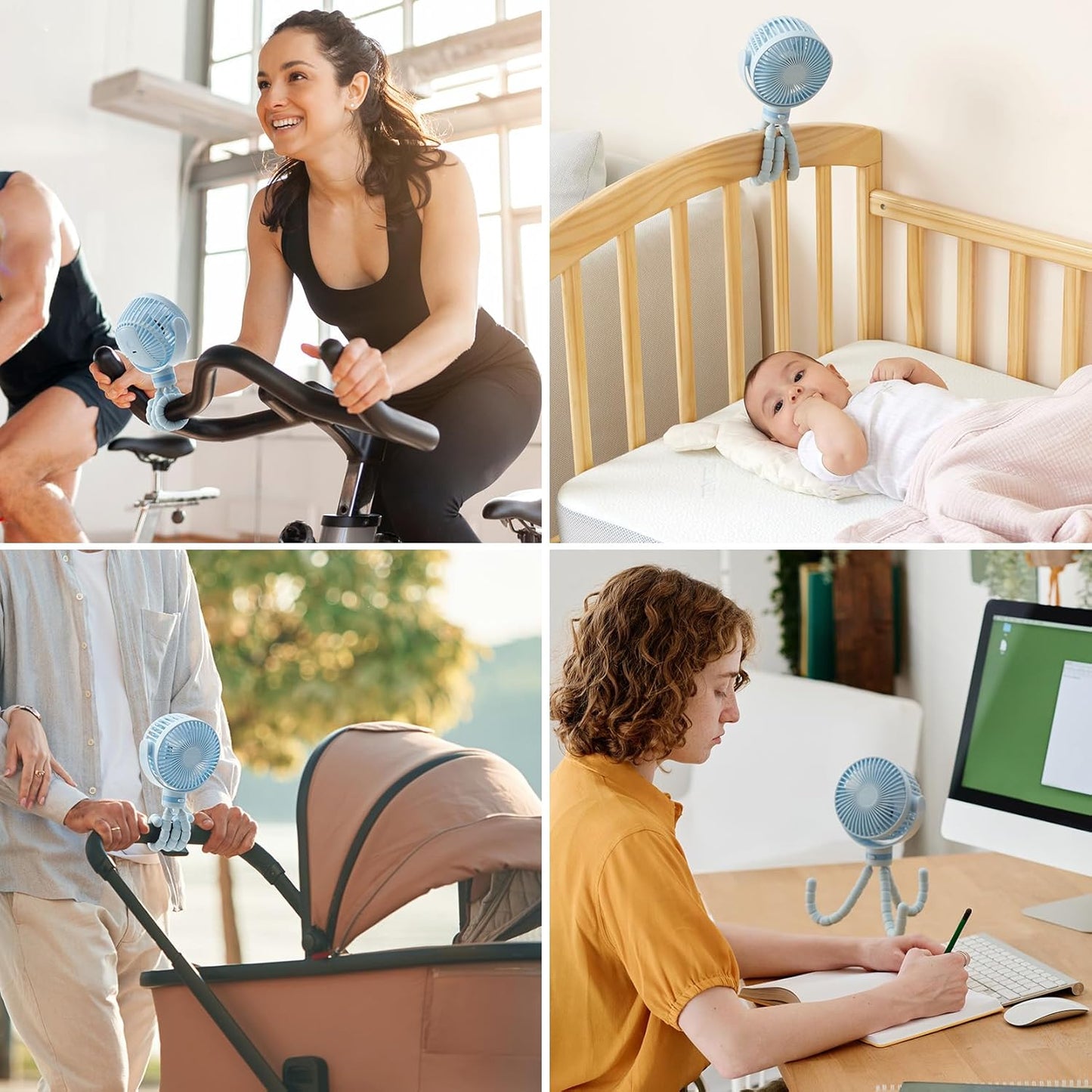 Momcozy Portable Stroller Fan, 27H Ultra-long Battery Life, Detachable 4 Speed 360°Rotate, LED Night Light with 2 Modes, USB Rechargeable and Handheld Cooling Fan for Travel, Car Seat - PuriLite