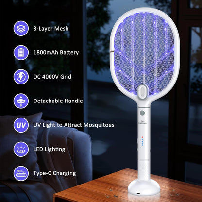 PALONE Bug Zapper Racket ,Fly Swatter with Light, Detachable Dual Modes Fly Zapper for Indoor Outdoor (1 Pack) - PuriLite