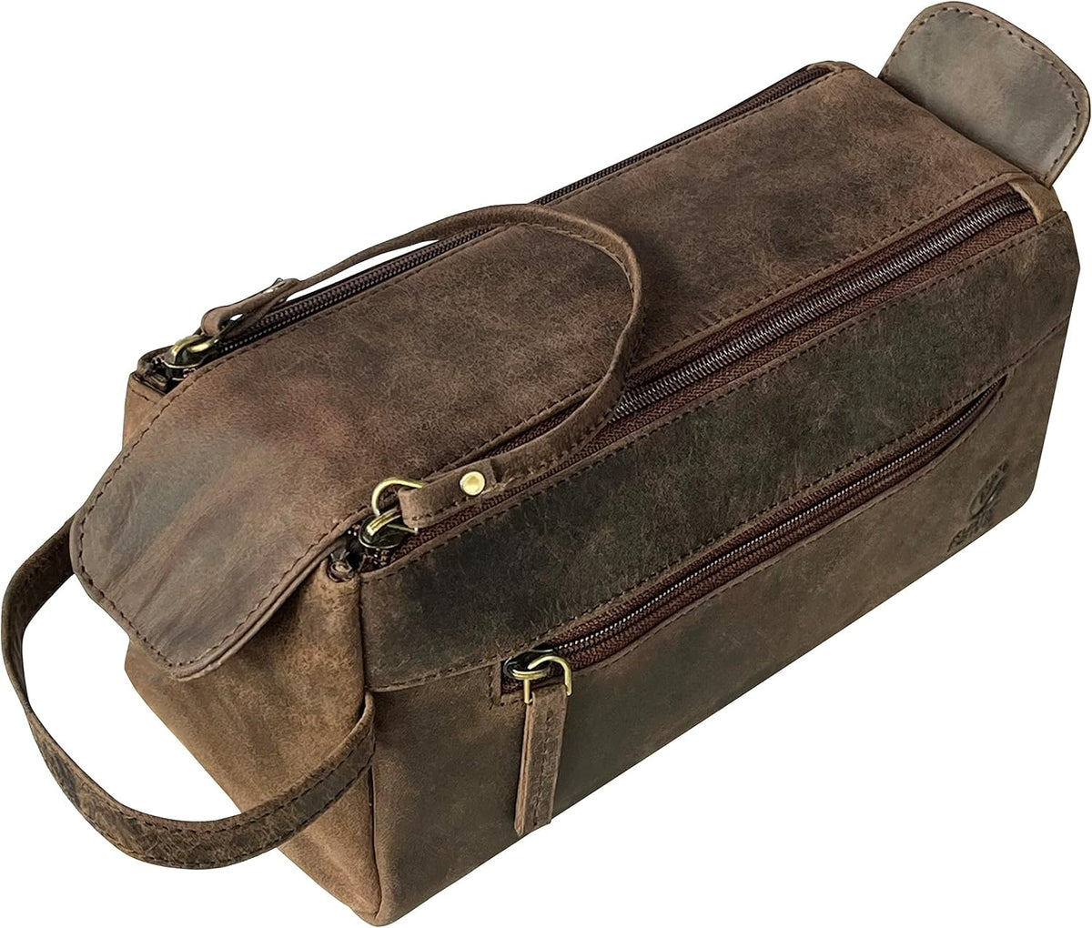 Genuine Leather Travel Toiletry Bag - Hygiene Organizer Dopp Kit by Rustic Town - PuriLite