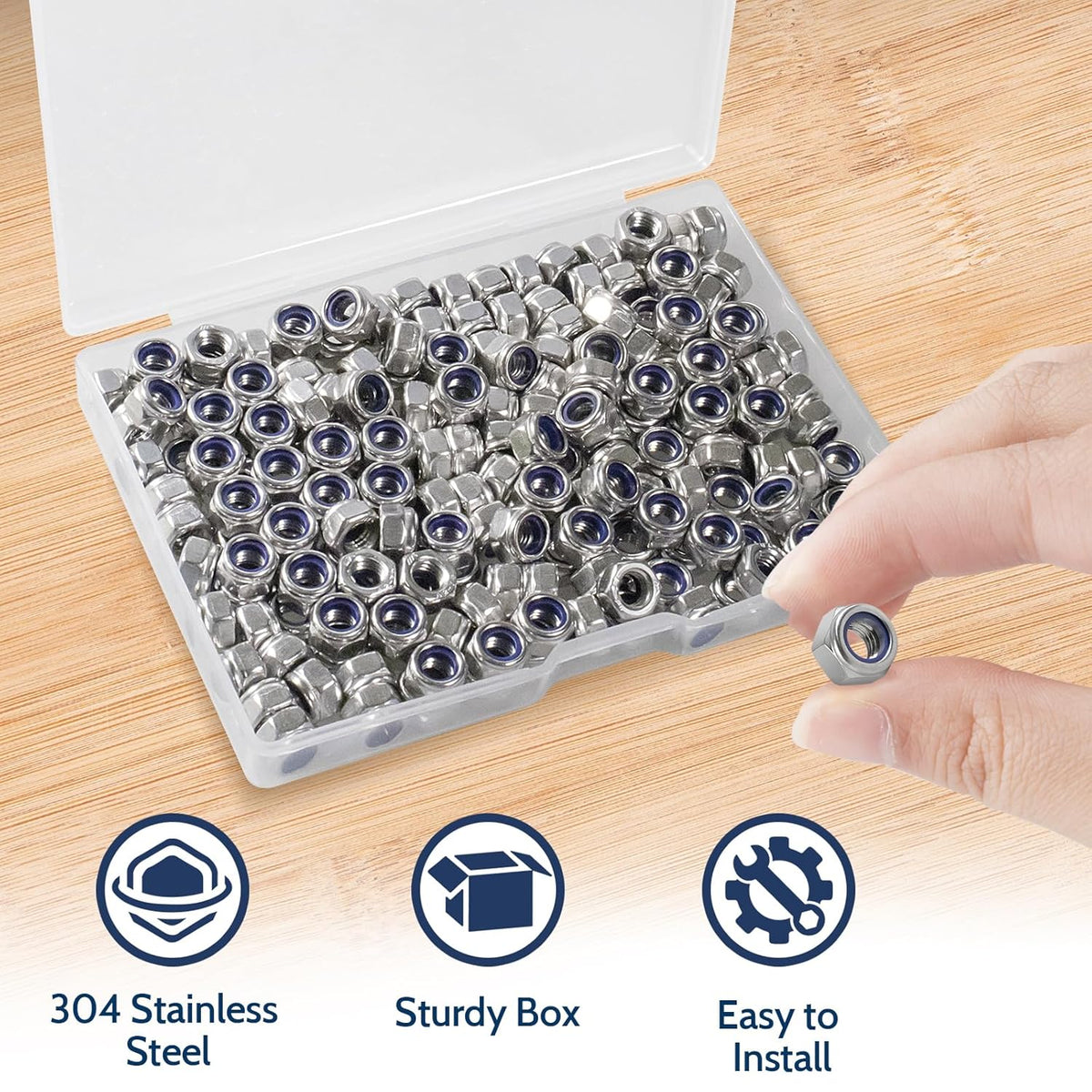 Vifmy 110 Pack 1/4"-20 Inch Lock Nuts,304 (A2-70) Stainless Steel Nylon Insert Locknuts,Standard Inch Thread Nylock Nuts for Bolts - PuriLite