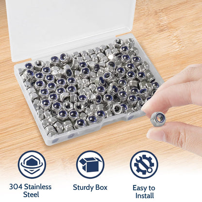 Vifmy 110 Pack 1/4"-20 Inch Lock Nuts,304 (A2-70) Stainless Steel Nylon Insert Locknuts,Standard Inch Thread Nylock Nuts for Bolts - PuriLite