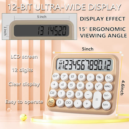 VEWINGL Mechanical Switch Calculator, 12 Digit Large LCD Display and Buttons, Great for Everyday Life and Basic Office Work, with Battery - PuriLite