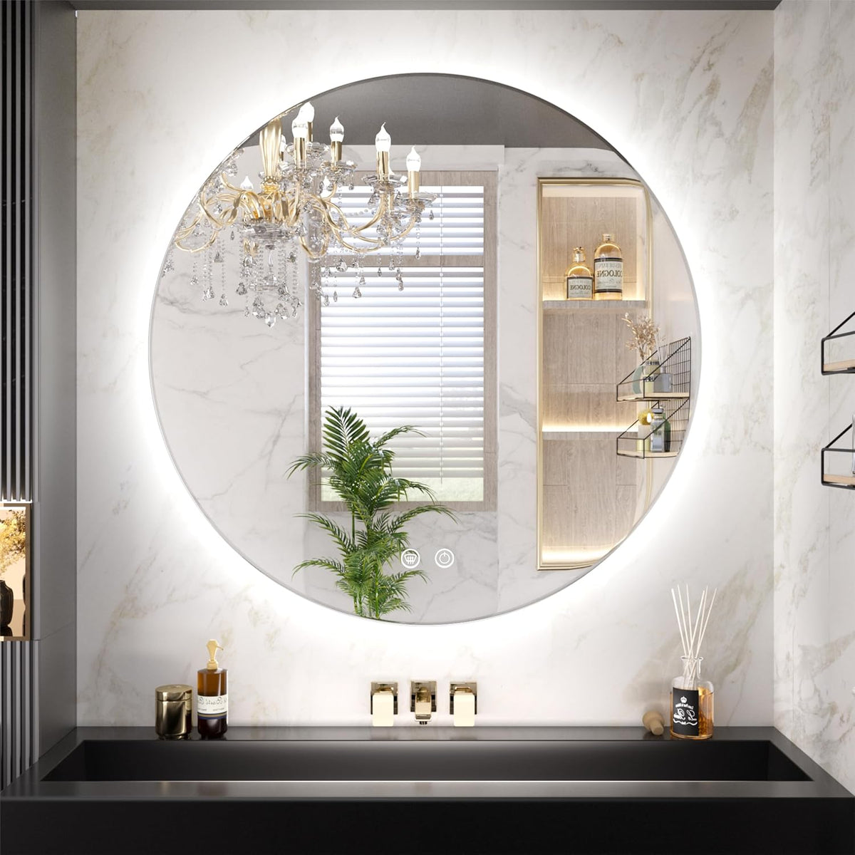 TETOTE 28 Inch Round LED Bathroom Vanity Mirror, Anti-Fog Dimmable Lights IP54 Waterproof Circle Makeup Wall Mounted Mirror - PuriLite