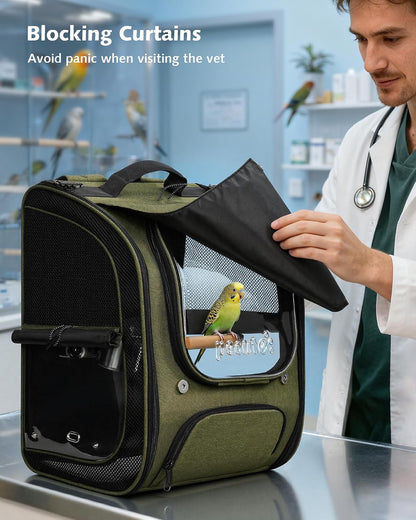 Pecute Bird Travel Carrier Backpack, Breathable Collapsible,Green