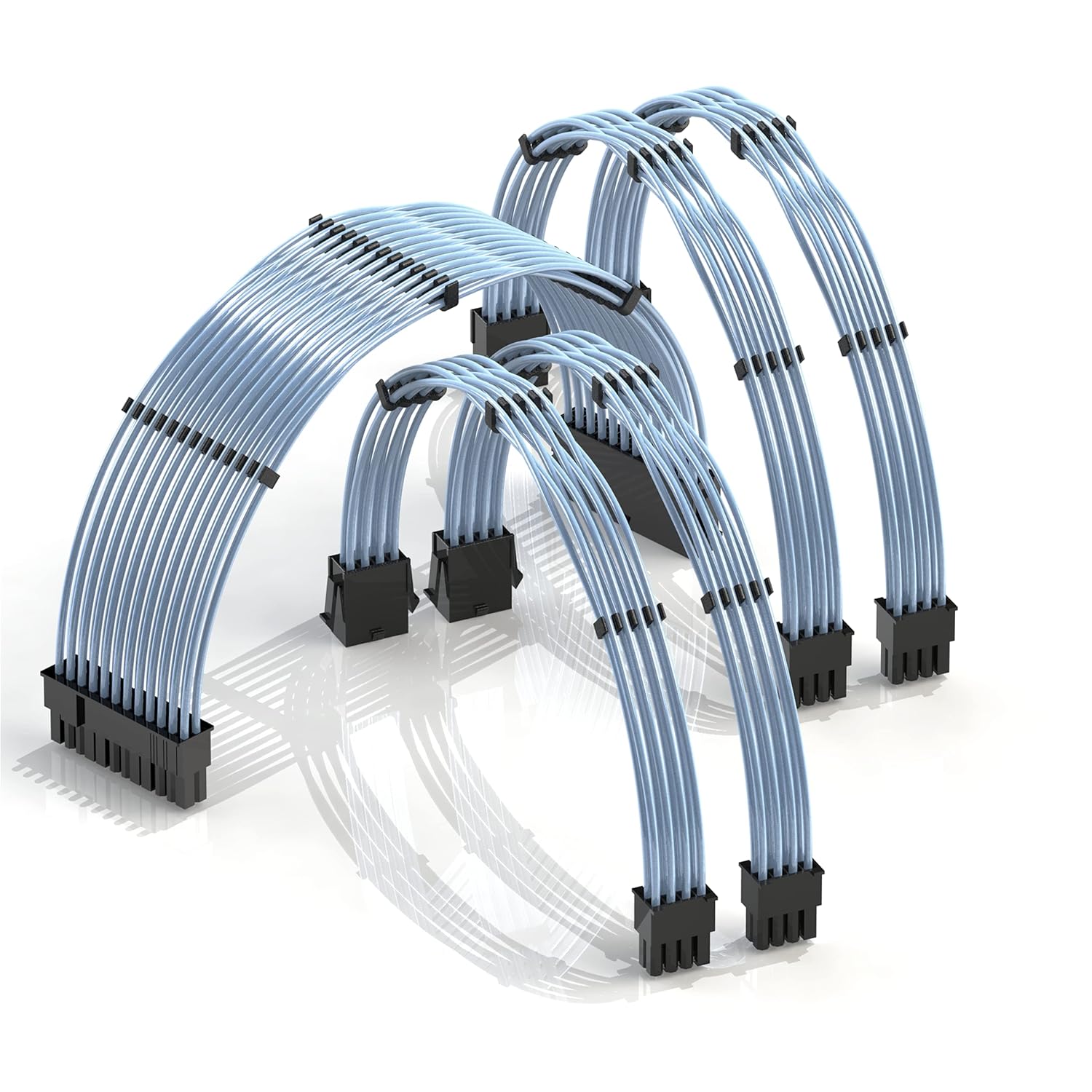 LINKUP - 30cm Super Soft and Flexible PSU Cable Extension Sleeved Custom Mod GPU PC Braided w/Comb Kit | 1 x 24 P (20+4) | 2 x 8 P (4+4) CPU | 2 x 8 P (6+2) GPU Set | 300mm - Blackgreen - PuriLite