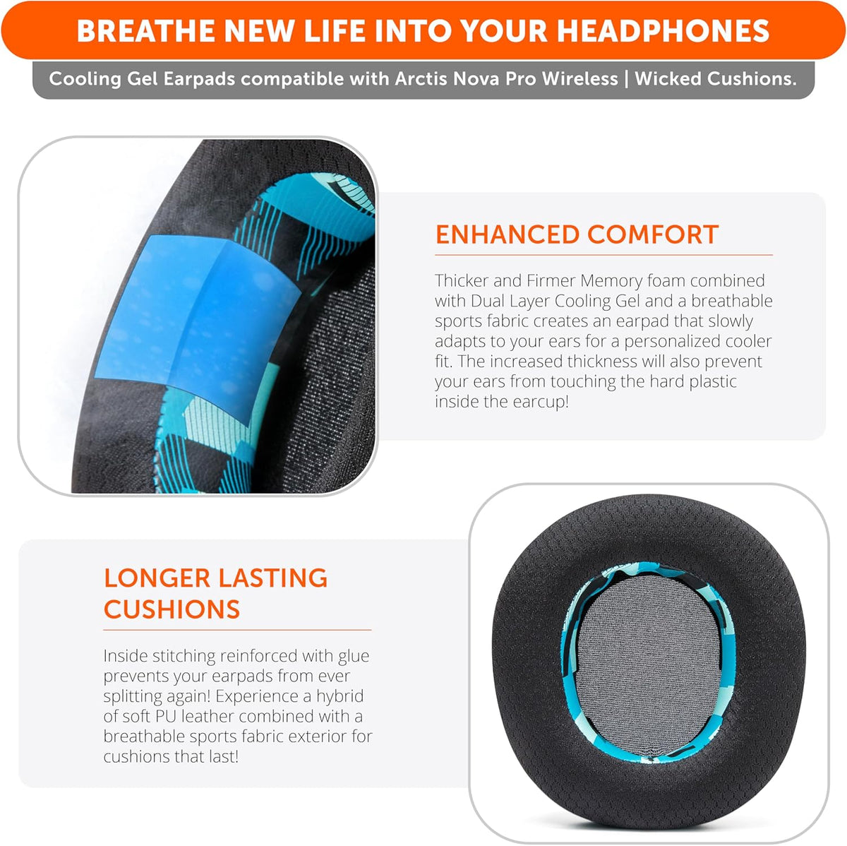 WC Freeze Nova Pro Wireless - Cooling Gel Earpads for Arctis Nova Pro Wireless ONLY (Doesn’t Fit Other Models), Made by Wicked Cushions, Improved Durability, Thickness & Sound Isolation | Black - PuriLite