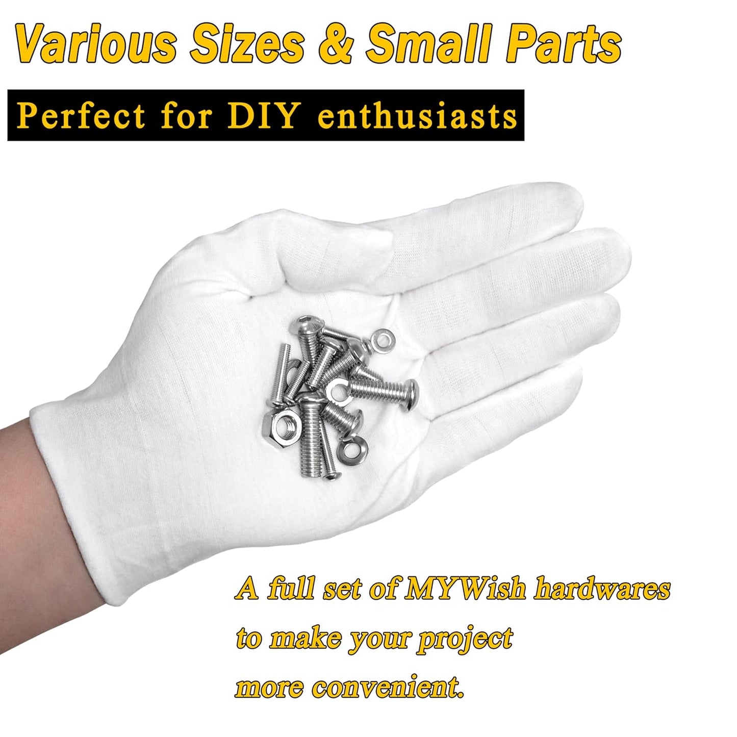 Mywish 900Pcs Metric Screw Assortment, M3 M4 M5 M6 Screw Assortment Kit 304 Stainless Steel Hex Socket Button Head Socket Cap Metric Screws Bolts & Flat Washers/Nuts/Hex Wrenches 16 Sizes 8MM to 20MM - PuriLite