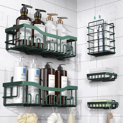 EUDELE 5-Pack Rustproof Stainless Steel Shower Caddy – No Drill Adhesive Bathroom Organizer with Large Capacity, Spacious Shower Shelves for Inside Shower, Kitchen & Home Decor Storage - PuriLite