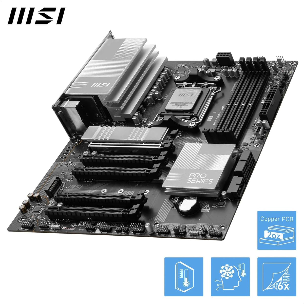 MSI PRO B840-P WiFi ProSeries Motherboard (AMD Ryzen 9000/8000/7000 Series Processors, AM5, DDR5, PCIe 4.0, M.2, SATA 6Gb/s, USB 3.2 Gen 2, HDMI/DP, Wi-Fi 6E, Bluetooth 5.3, 2.5Gbps LAN, ATX) - PuriLite