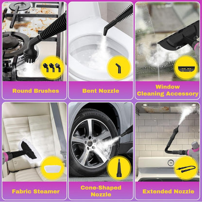 AOTER Pressurized Handheld Steam Cleaner, Portable Steam Cleaner Multipurpose for Home, Multi-Surface Steam Cleaner for Tile, Grout, Windows, Bathroom, Kitchen, Car Cleaning, with 12pcs Accessories - PuriLite