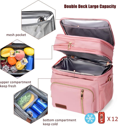 Lunch Bag for Women Men Double Deck Lunch Box - Leakproof Insulated Soft Large Lunch Cooler Bag, MIYCOO (Black,15L) - PuriLite