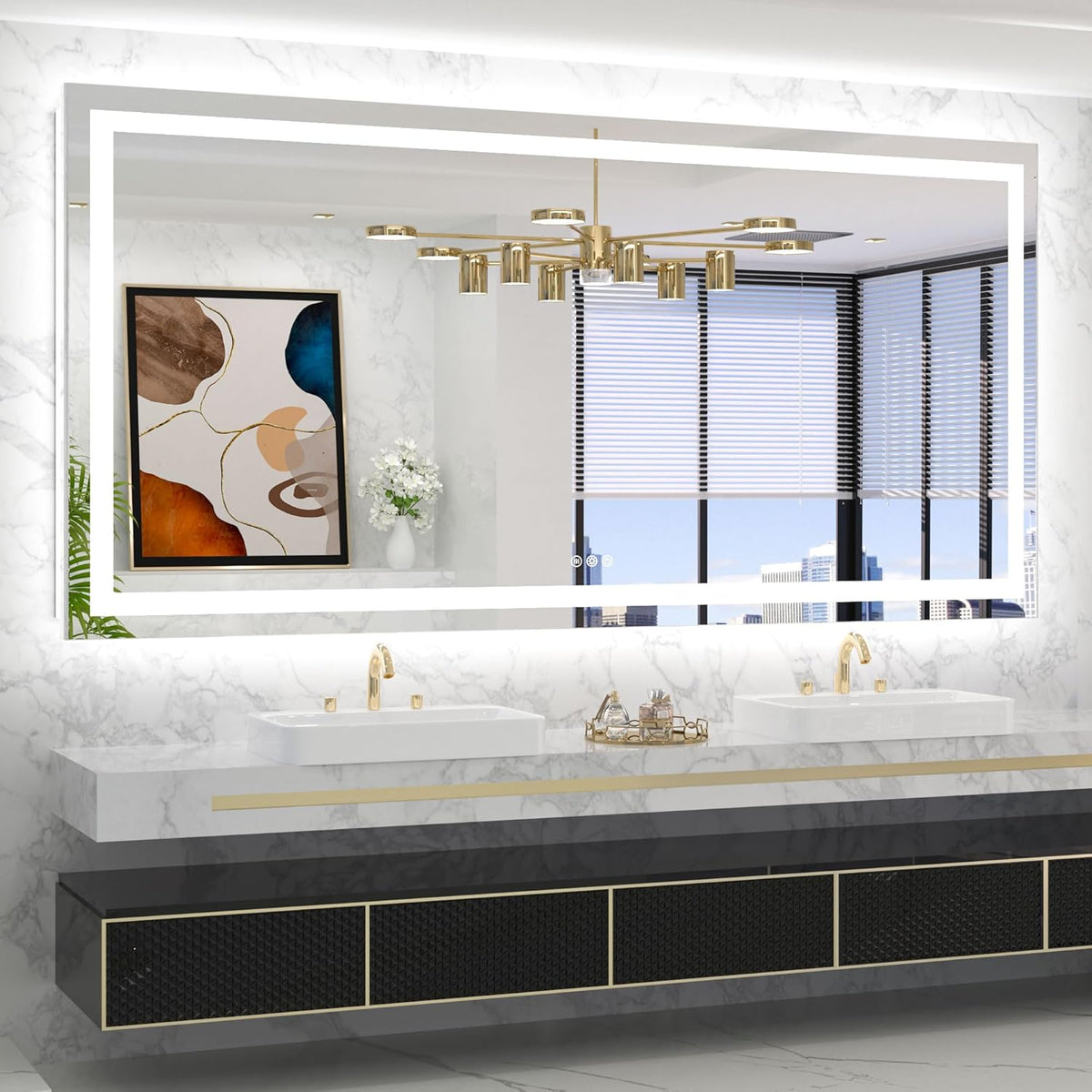 TETOTE LED Bathroom Mirror 20x28 Frontlit & Backlit Lighted Vanity Mirror Anti Fog Stepless Dimmable 3 Colors White/Warm/Natural,Double Lights,Wall-Mounted(Horizontal/Vertical) - PuriLite