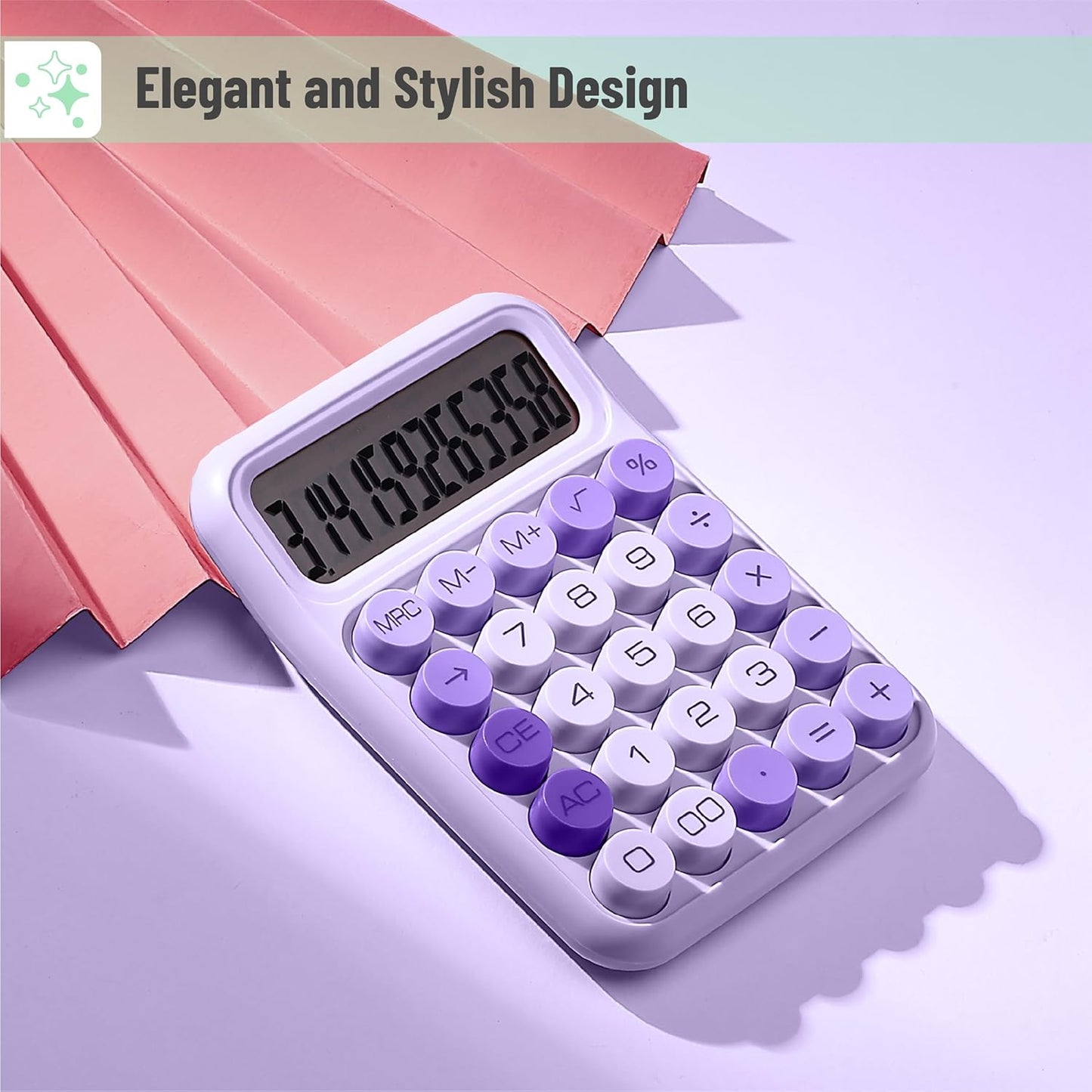 Mr. Pen- Mechanical Switch Calculator, 12 Digits, Large LCD Display, Orange With Big Buttons, Desktop, Cute and Aesthetic Design - PuriLite