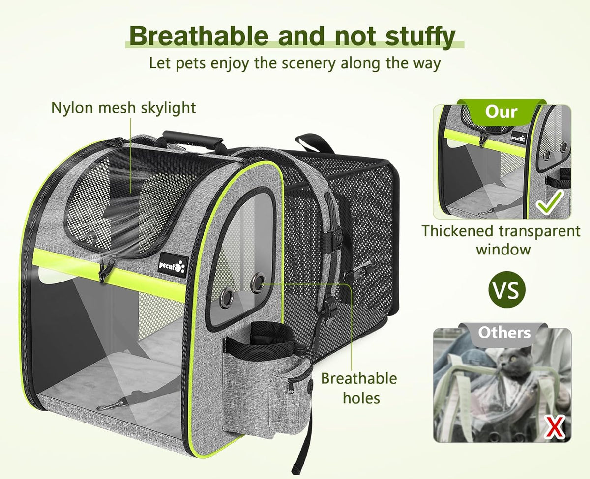 Pecute Pet Carrier Backpack, Dog Carrier Backpack Expandable with Breathable Mesh for Pets ＜6kg, Pet Backpack Carrier for Hiking Travel Camping Outdoor - PuriLite