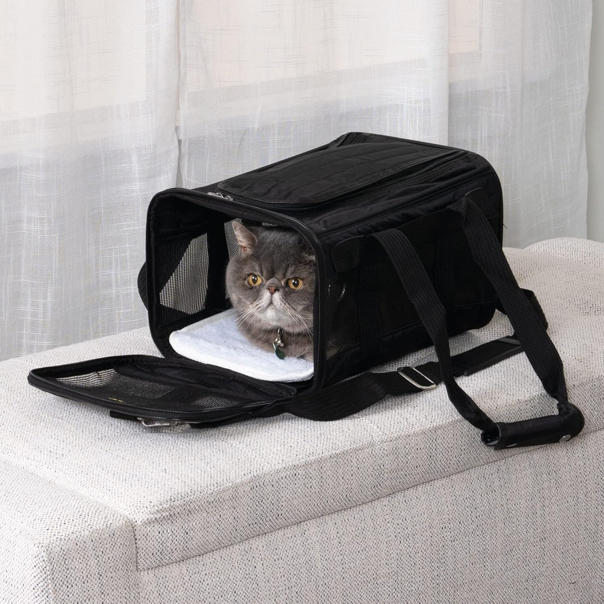 Sherpa Original Deluxe Travel Bag Pet Carrier, Airline Approved & Guaranteed-On-Board - Mesh Panels & Spring Frame, Locking Safety Zippers, Machine Washable Liner - Charcoal Gray, Medium - PuriLite