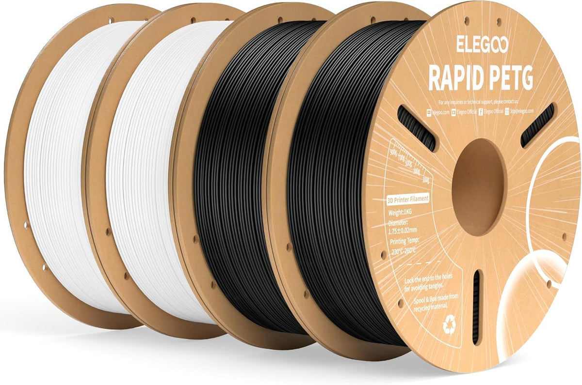 ELEGOO Rapid PETG Filament 1.75mm Black 1KG, 3D Printer Filament Max 600 mm/s High Speed Printing, Dimensional Accuracy +/- 0.02 mm Fit Most FDM Printer 1kg Cardboard Spool - PuriLite