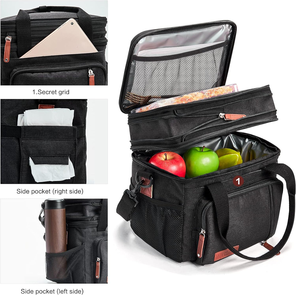 Lunch Bag Women Insulated Lunch Box for Work, Purple Expandable Large Lunch Bags, Leakproof Double Deck Lunch Box Cooler Bag（Purple） - PuriLite