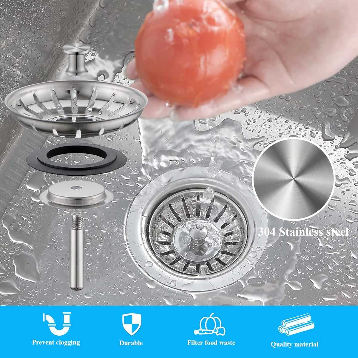 [2 Pack] IUYPKQ Kitchen Sink Strainer - Sink Drain Stopper - Kitchen Sink Plug with Anti-Clogging Basket - Bouchon Evier Cuisine - PuriLite