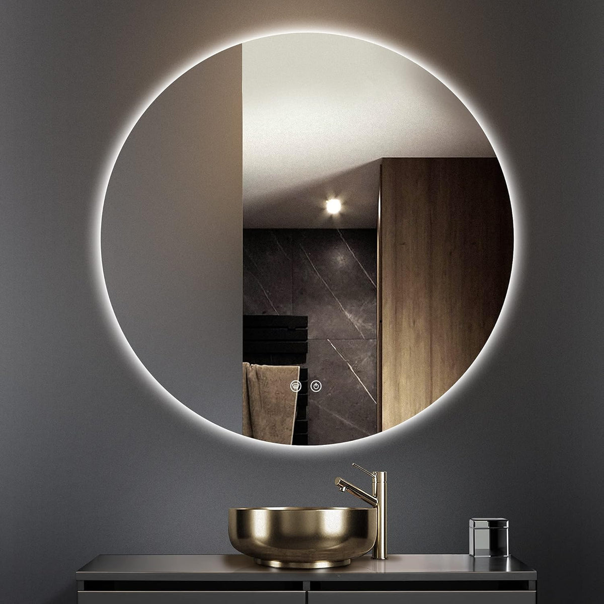 TETOTE 28 Inch Round LED Bathroom Vanity Mirror, Anti-Fog Dimmable Lights IP54 Waterproof Circle Makeup Wall Mounted Mirror - PuriLite
