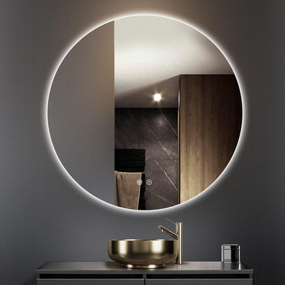 TETOTE 28 Inch Round LED Bathroom Vanity Mirror, Anti-Fog Dimmable Lights IP54 Waterproof Circle Makeup Wall Mounted Mirror - PuriLite