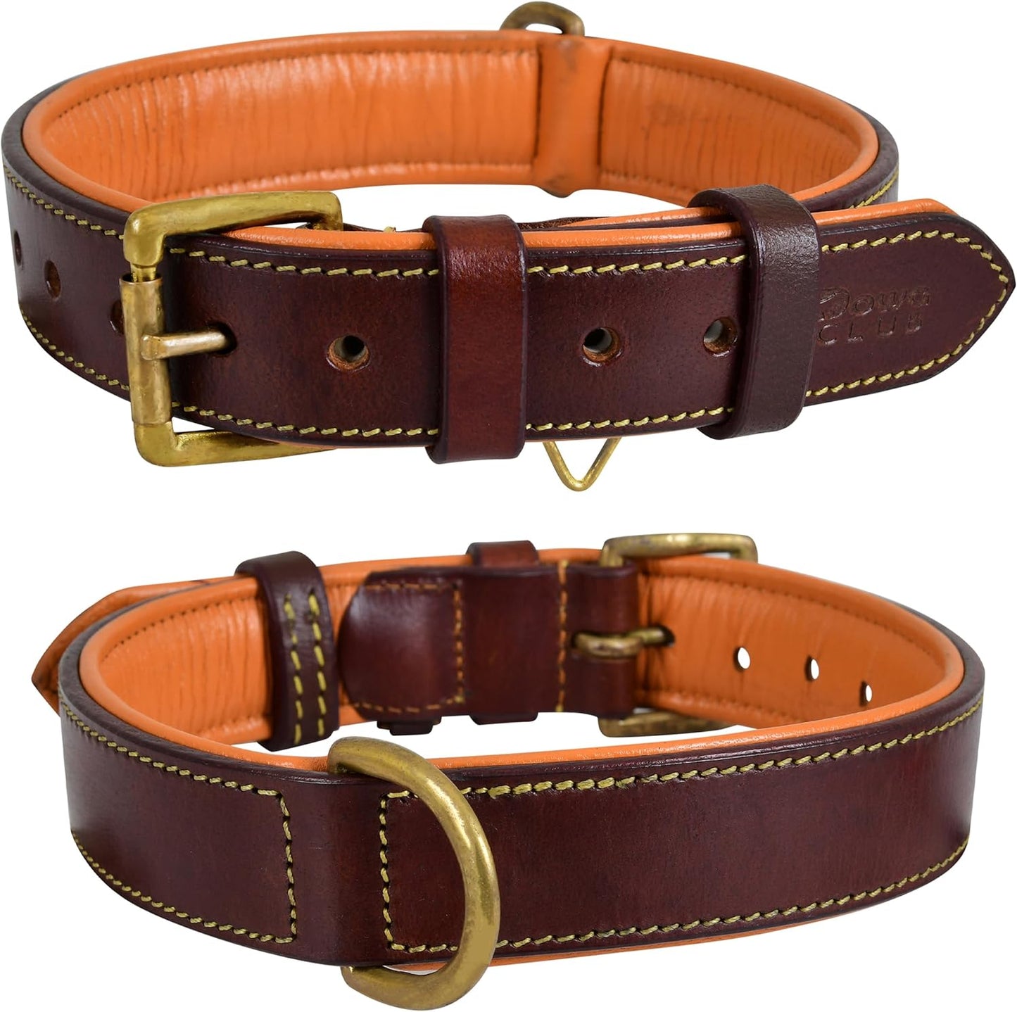DowgClub | Genuine Leather Dog Collar | Full Grain, Heavy Duty | Comfortable, Strong | Best for Pups, Small, Medium & Large Breeds | Pink, Brown, Black, Tan - PuriLite