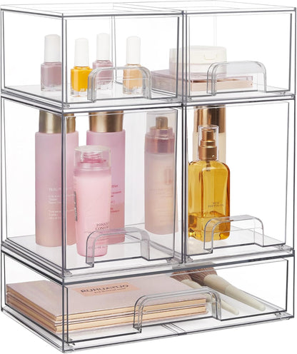 Vtopmart 3 Pack Stackable Clear Plastic Drawer Organizer, Makeup Organizers and Storage for Eyeshadow Palettes, Cosmetics, Beauty Supplies, Ideal for Vanity, Desk, Office, Bathroom Organization - PuriLite