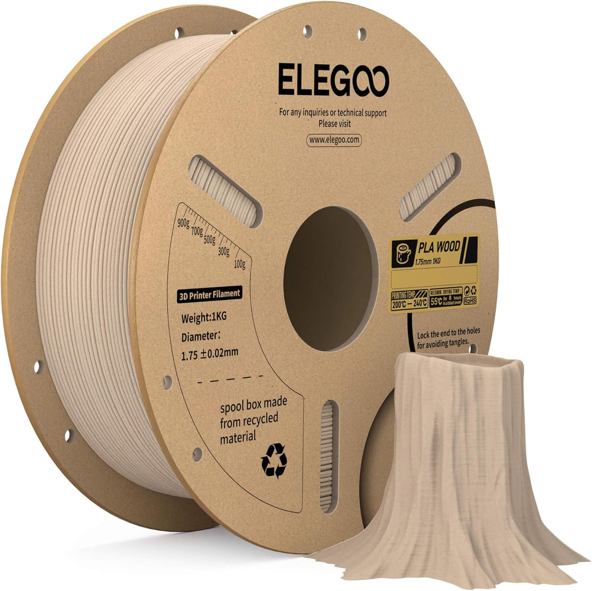 ELEGOO PLA Filament 1.75mm Black 1KG,3D Printer Filament Dimensional Accuracy +/- 0.02mm,1kg Cardboard Spool(2.2lbs) 3D Printing Filament Fits for Most FDM 3D Printers - PuriLite