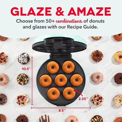 DASH Mini Donut Maker Machine for Kid-Friendly Breakfast, Snacks, Desserts & More with Non-stick Surface, Makes 7 Doughnuts - Aqua - PuriLite