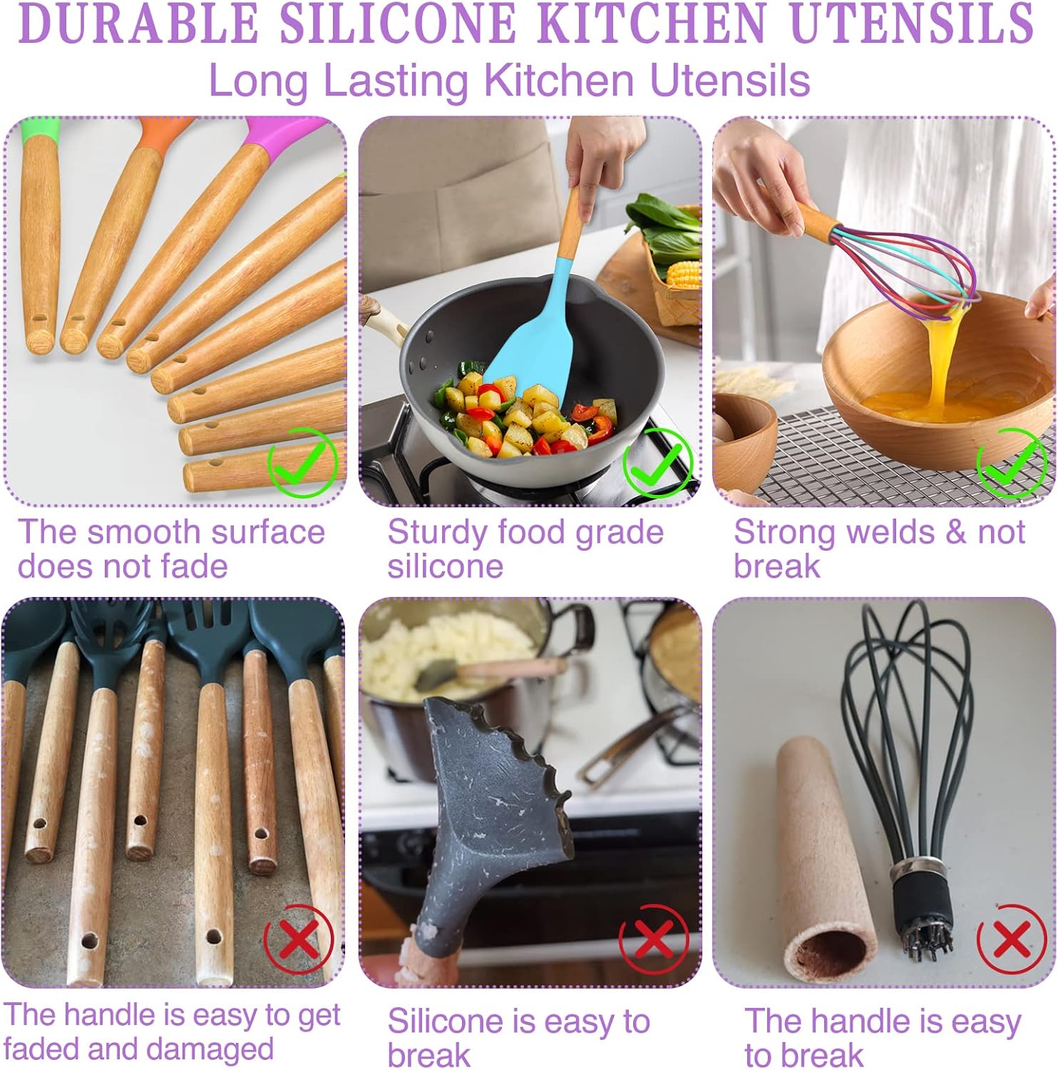 Umite Chef Kitchen Cooking Utensils Set, 33 pcs Non-Stick Silicone Cooking Kitchen Utensils Spatula Set with Holder, Wooden Handle Silicone Kitchen Gadgets Utensil Set (Khaki) - PuriLite